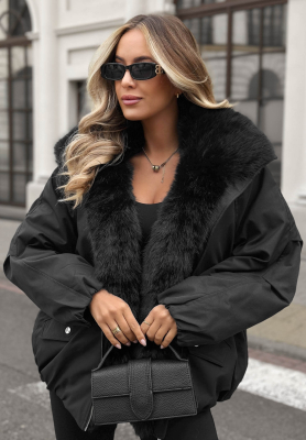 Oversize bunda s kožušinou Snow Angel čierna