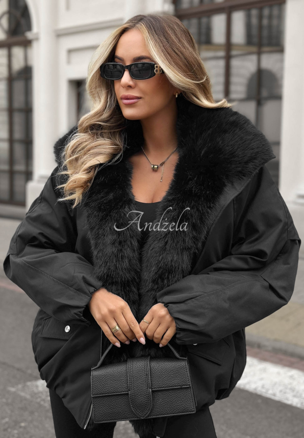 Oversize bunda s kožu&scaron;inou Snow Angel čierna