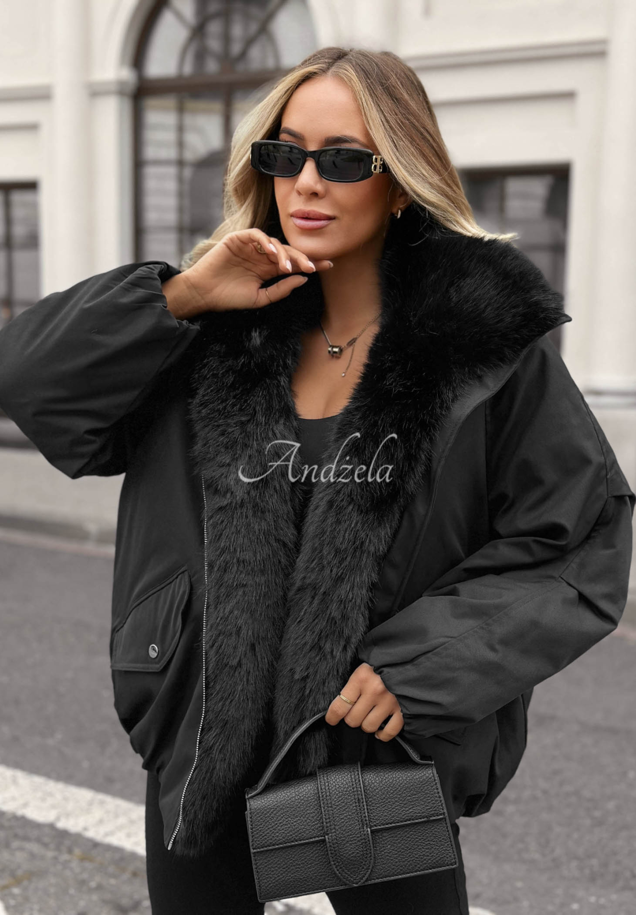 Oversize bunda s kožušinou Snow Angel čierna