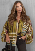 Košeľa oversize w paski Soft Luxury olivová