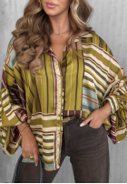 Košeľa oversize w paski Soft Luxury olivová