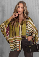 Košeľa oversize w paski Soft Luxury olivová