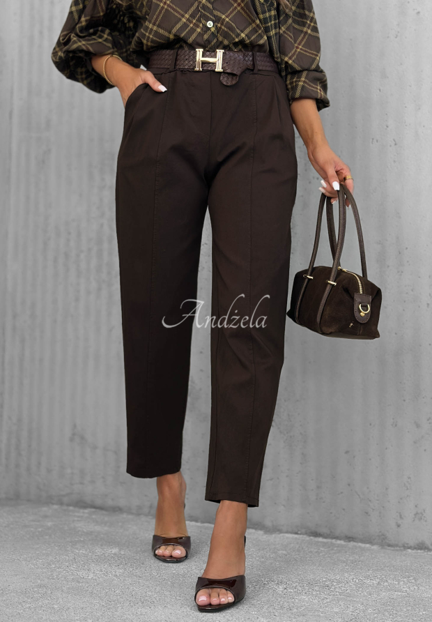 Visk&oacute;zov&eacute; nohavice mom fit s opaskom Still Morning čokol&aacute;dov&eacute;