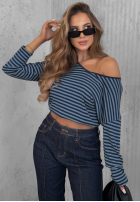 Blúzka longsleeve z dekoltem w paski Lovely Autumn béžovo-čokoládová