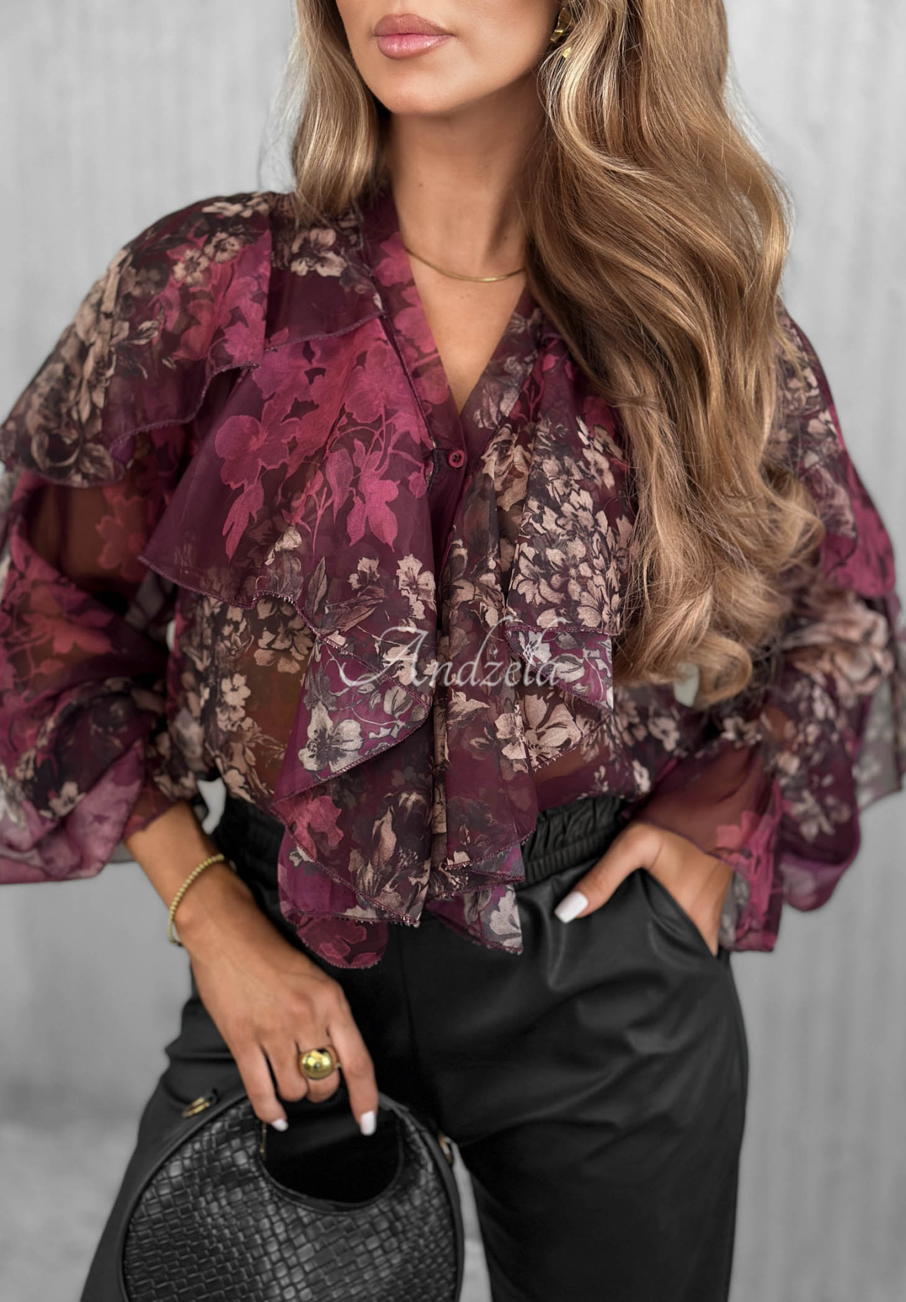 Kvetinová košeľa s volánikmi Sweet Romance čučoriedková