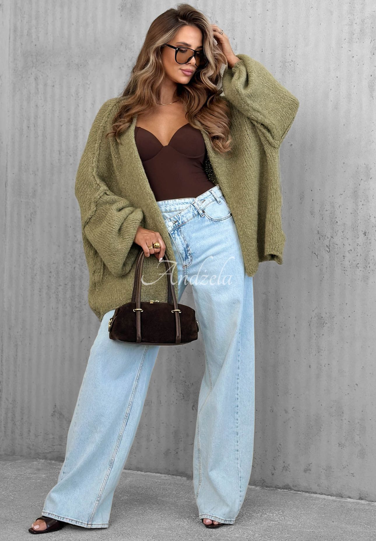Oversize kardigán Be Gentle And Kind khaki