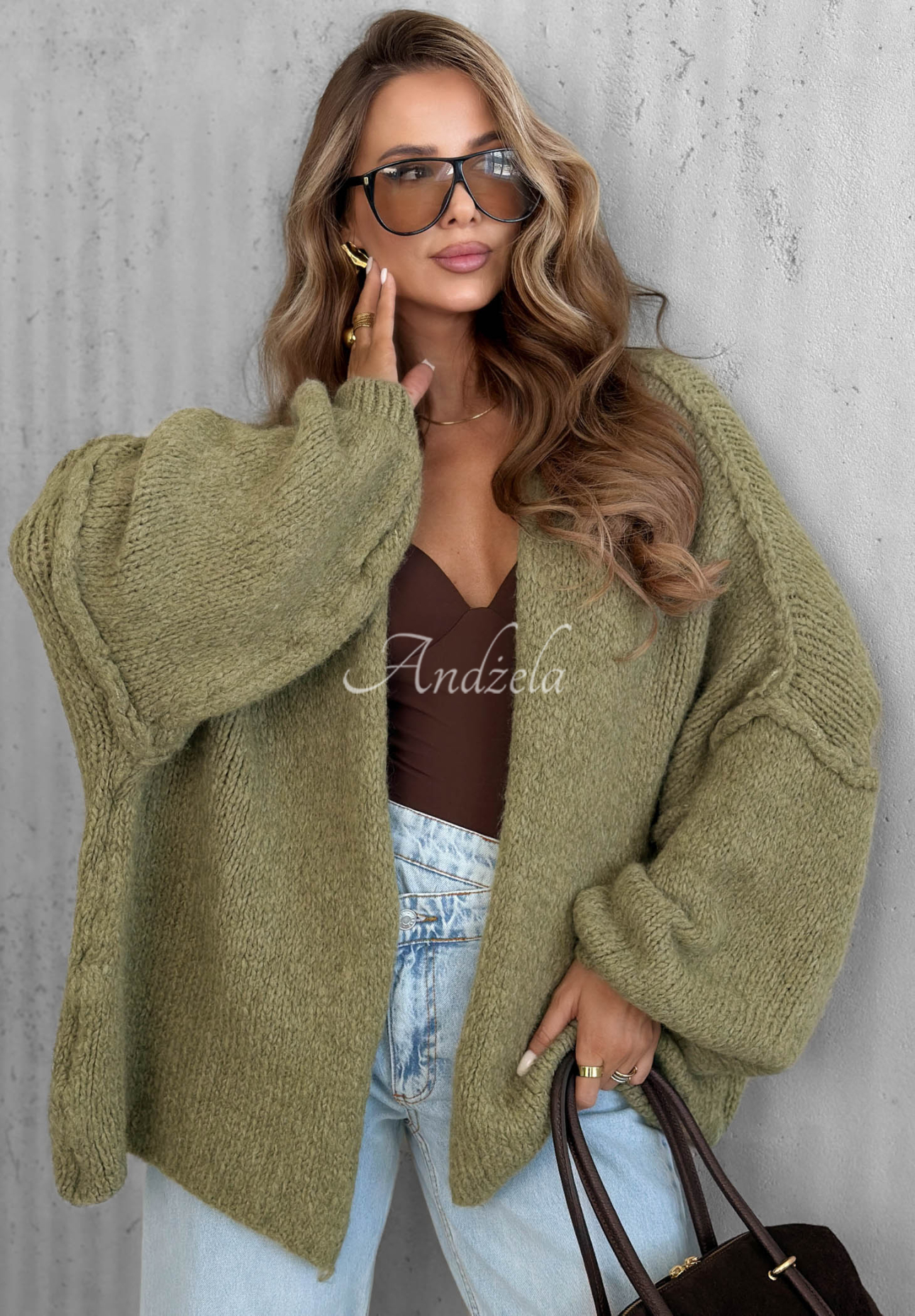Oversize kardigán Be Gentle And Kind khaki