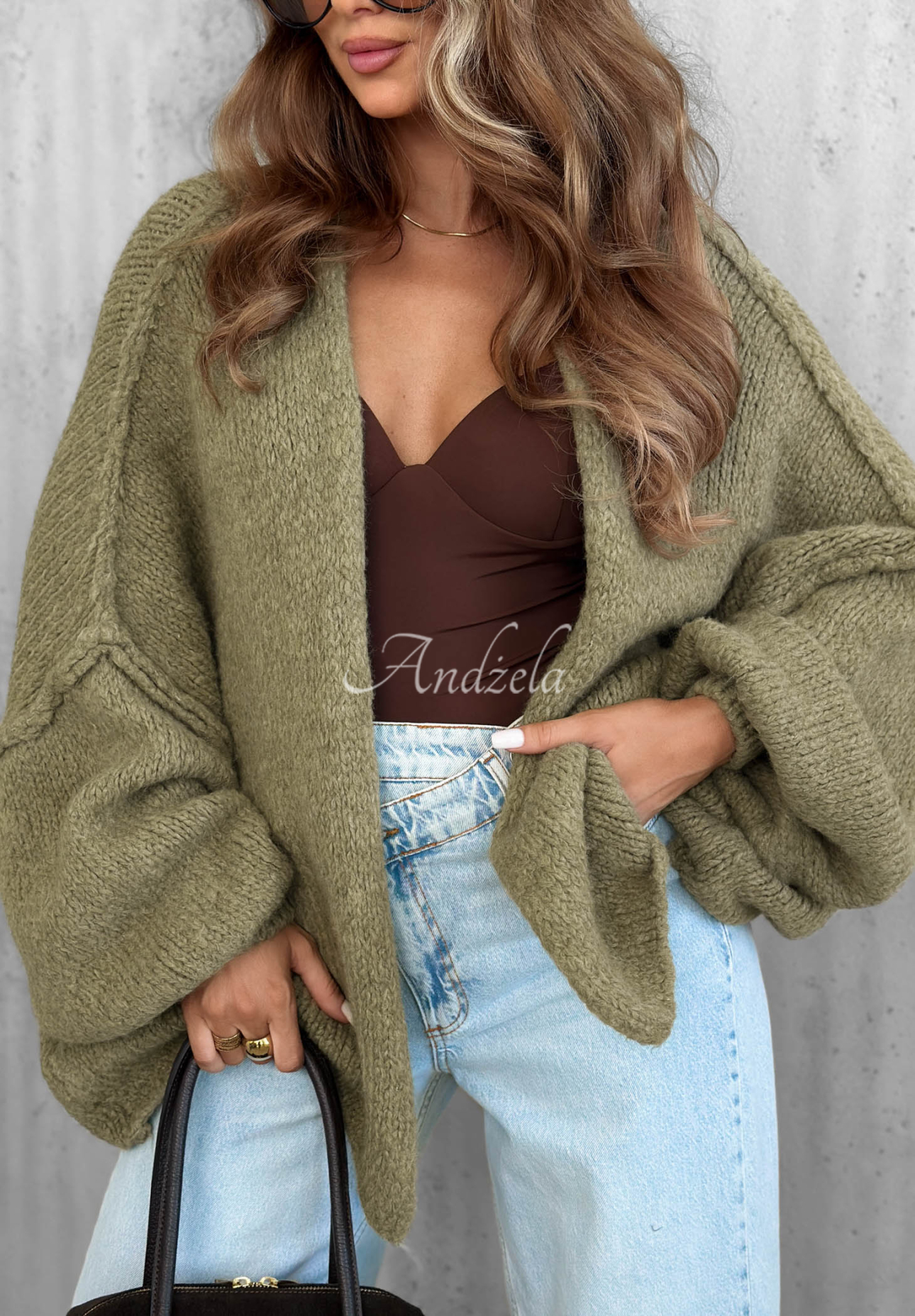 Oversize kardigán Be Gentle And Kind khaki