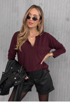 Bawełniana Blúzka longsleeve z dekoltem Basic Charm bordová