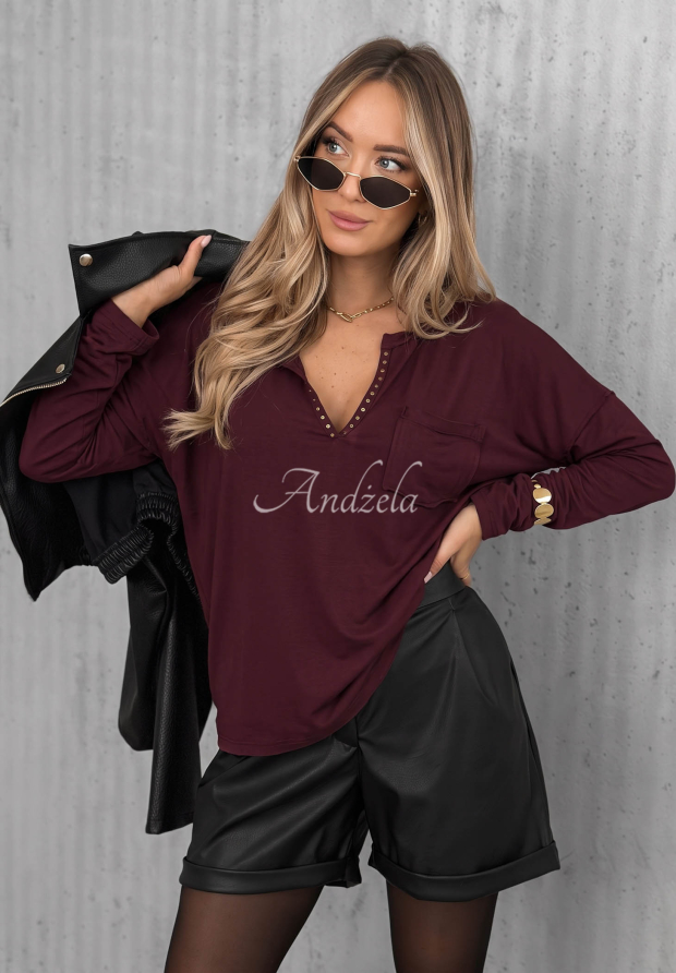 Bavlnen&aacute; bl&uacute;zka longsleeve s v&yacute;strihom Basic Charm čučoriedkov&aacute;