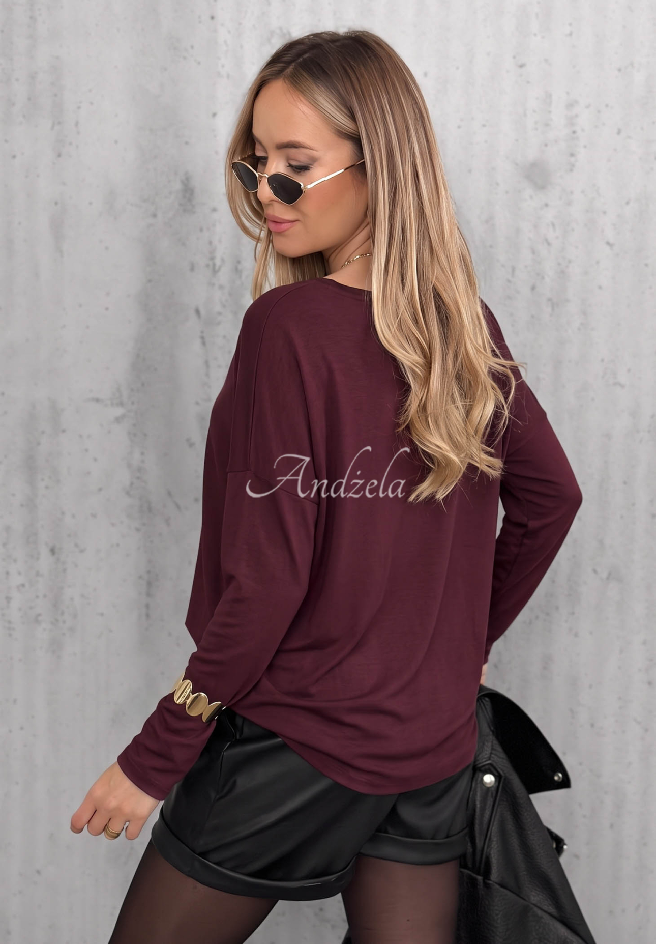 Bavlnená blúzka longsleeve s výstrihom Basic Charm čučoriedková