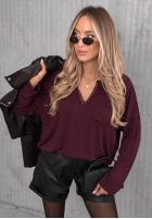 Bawełniana Blúzka longsleeve z dekoltem Basic Charm bordová
