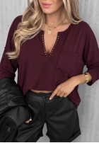 Bawełniana Blúzka longsleeve z dekoltem Basic Charm bordová