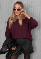 Bawełniana Blúzka longsleeve z dekoltem Basic Charm bordová