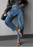 Nohavice džínosové wide leg z kopertowym przodem Morning Hush modré