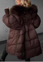 Puchowa Prešívaná Bunda s kapucňou i futerkiem Shiny Frost čierna