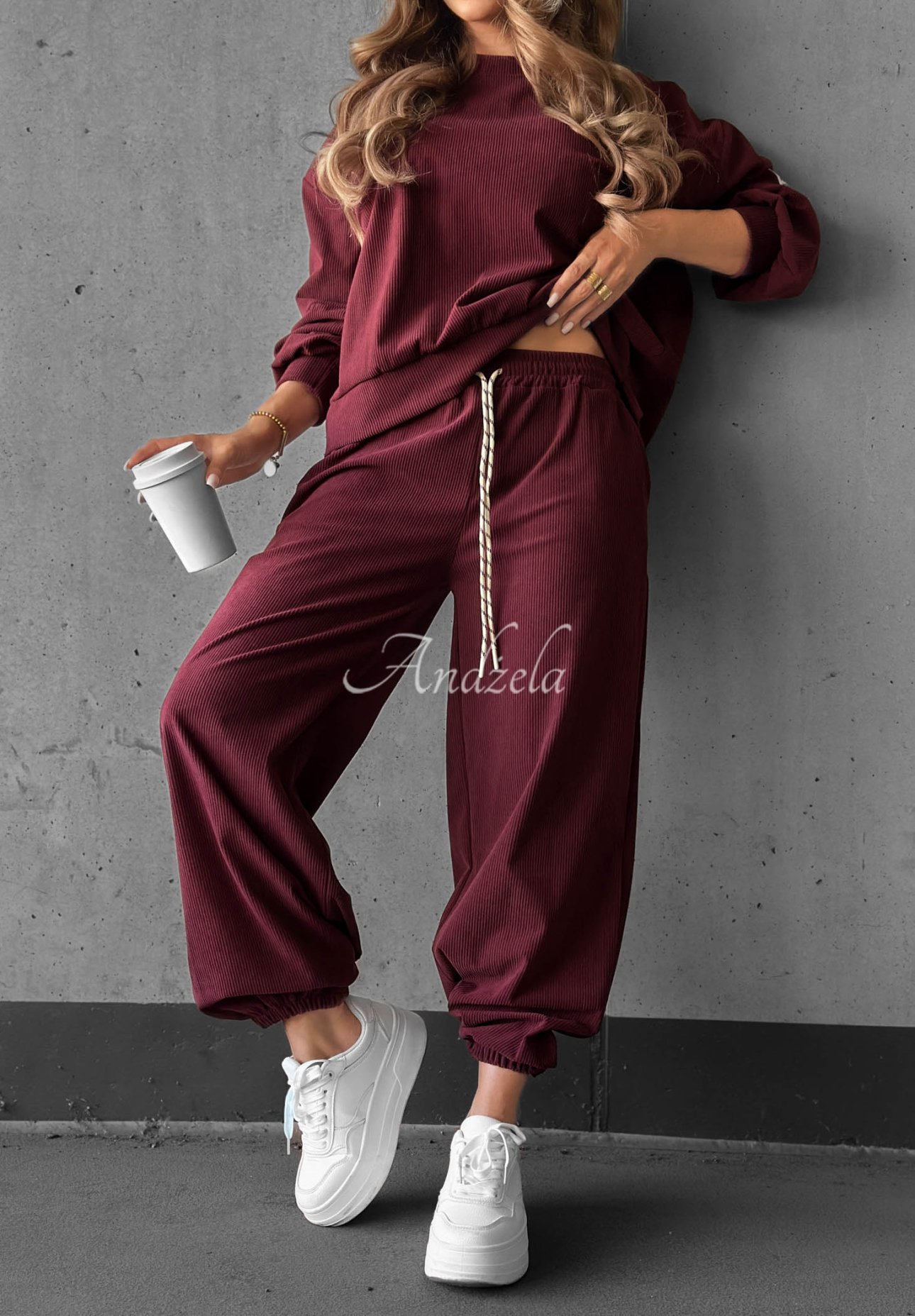 Manšestrová tepláková súprava z viskózy Endless Comfort bordová