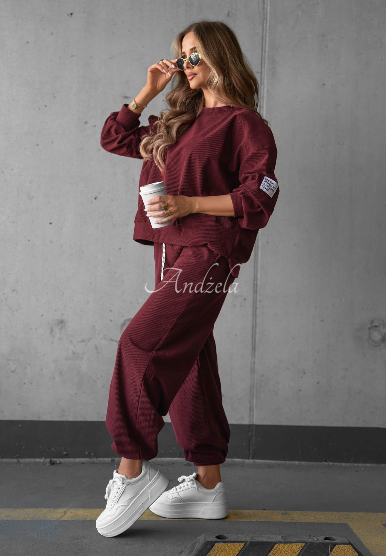 Manšestrová tepláková súprava z viskózy Endless Comfort bordová