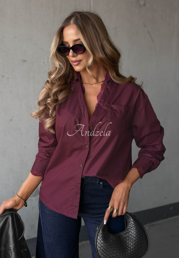 Bavlnen&aacute; ko&scaron;eľa oversize s čipkou Silver Mist čučoriedkov&aacute;