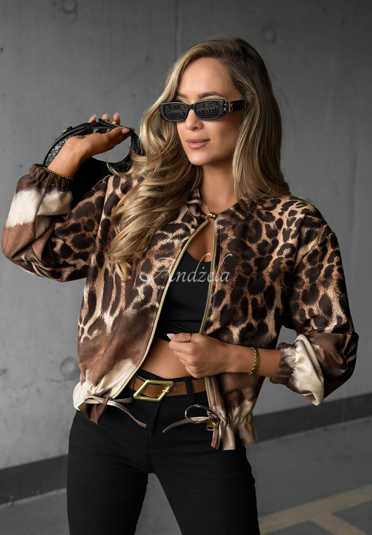 Semišová bomberka s leopardím vzorom Wild Charm béžová