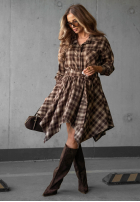 Sukňa mini w kratę Effortless Chic čokoládová