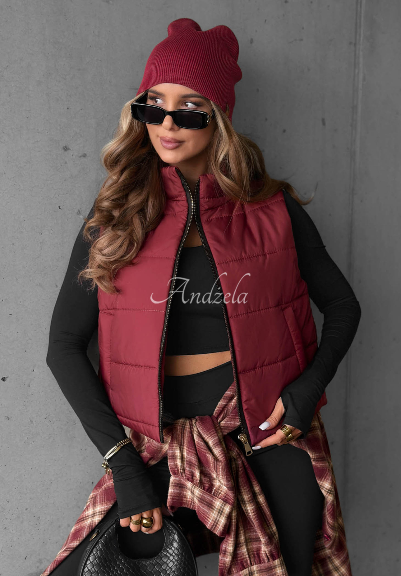 Prešívaná vesta so stojačikom Autumn Touch bordová