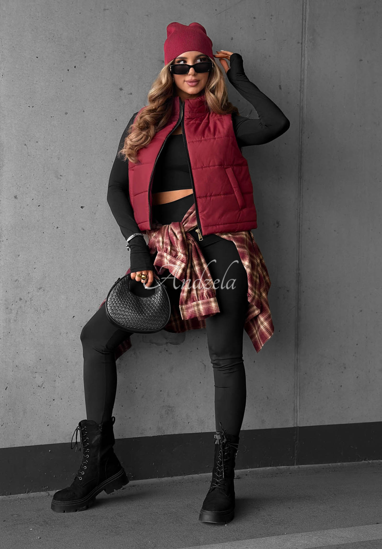 Prešívaná vesta so stojačikom Autumn Touch bordová