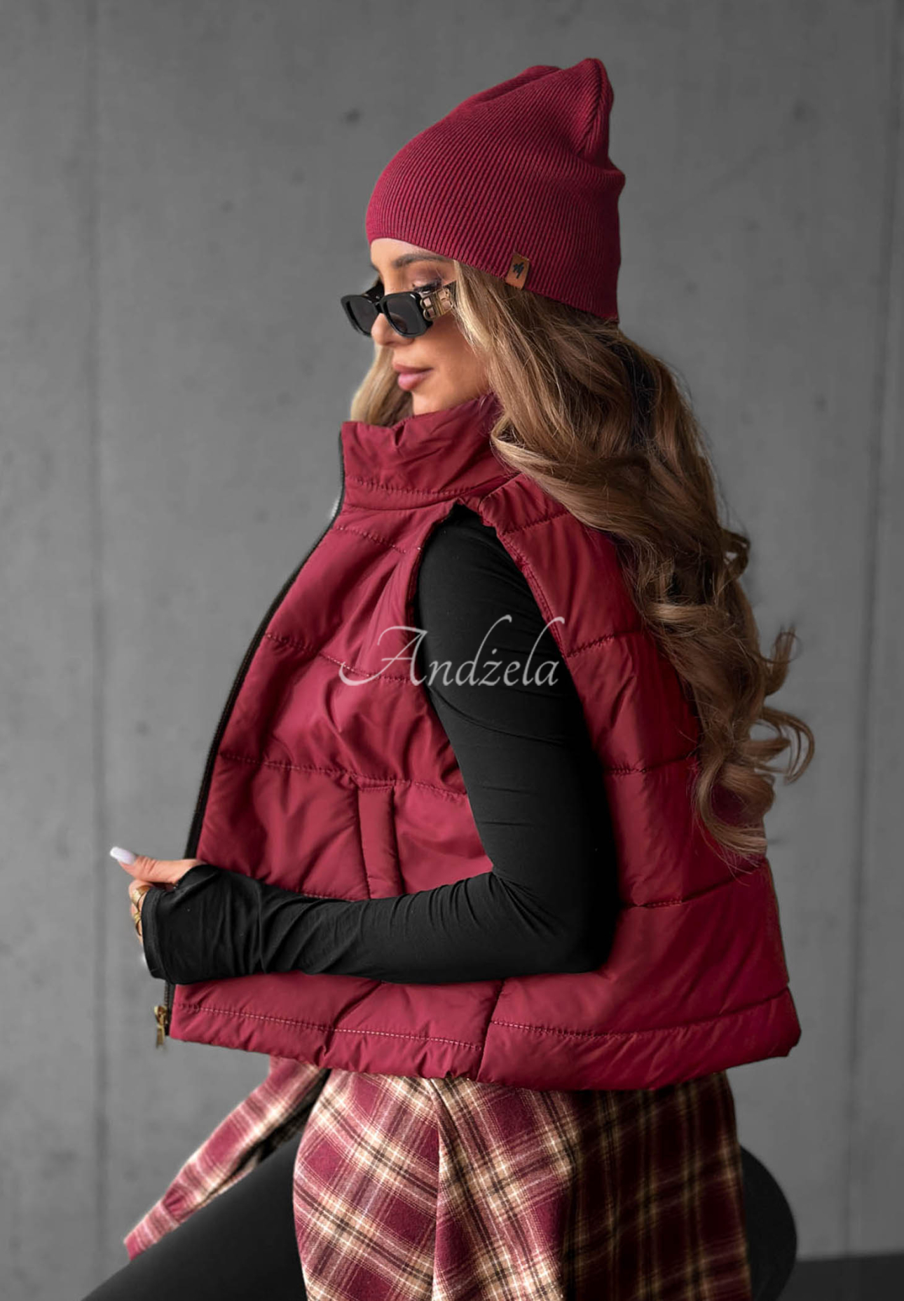 Prešívaná vesta so stojačikom Autumn Touch bordová
