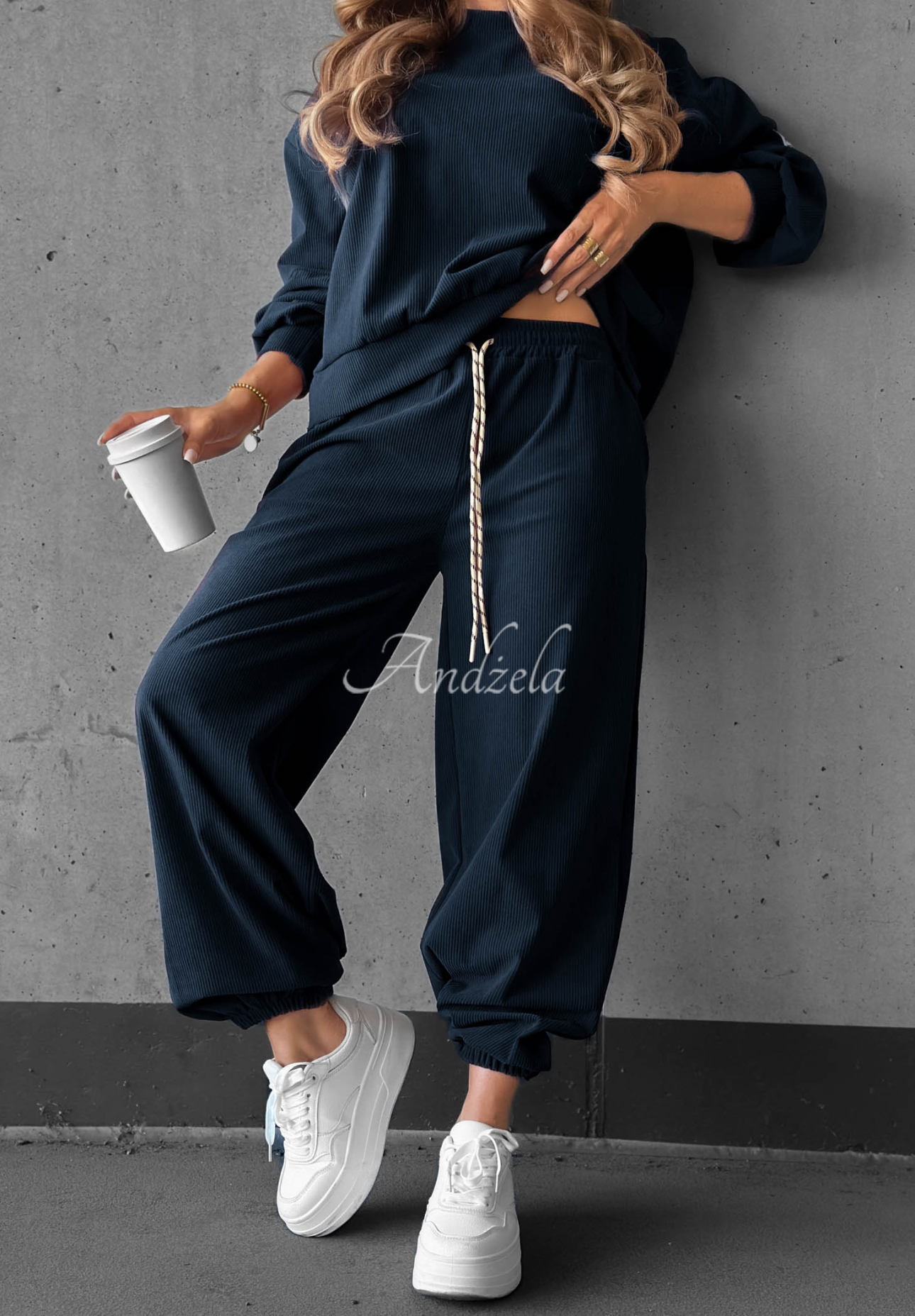 Manšestrová tepláková súprava z viskózy Endless Comfort tmavomodrý