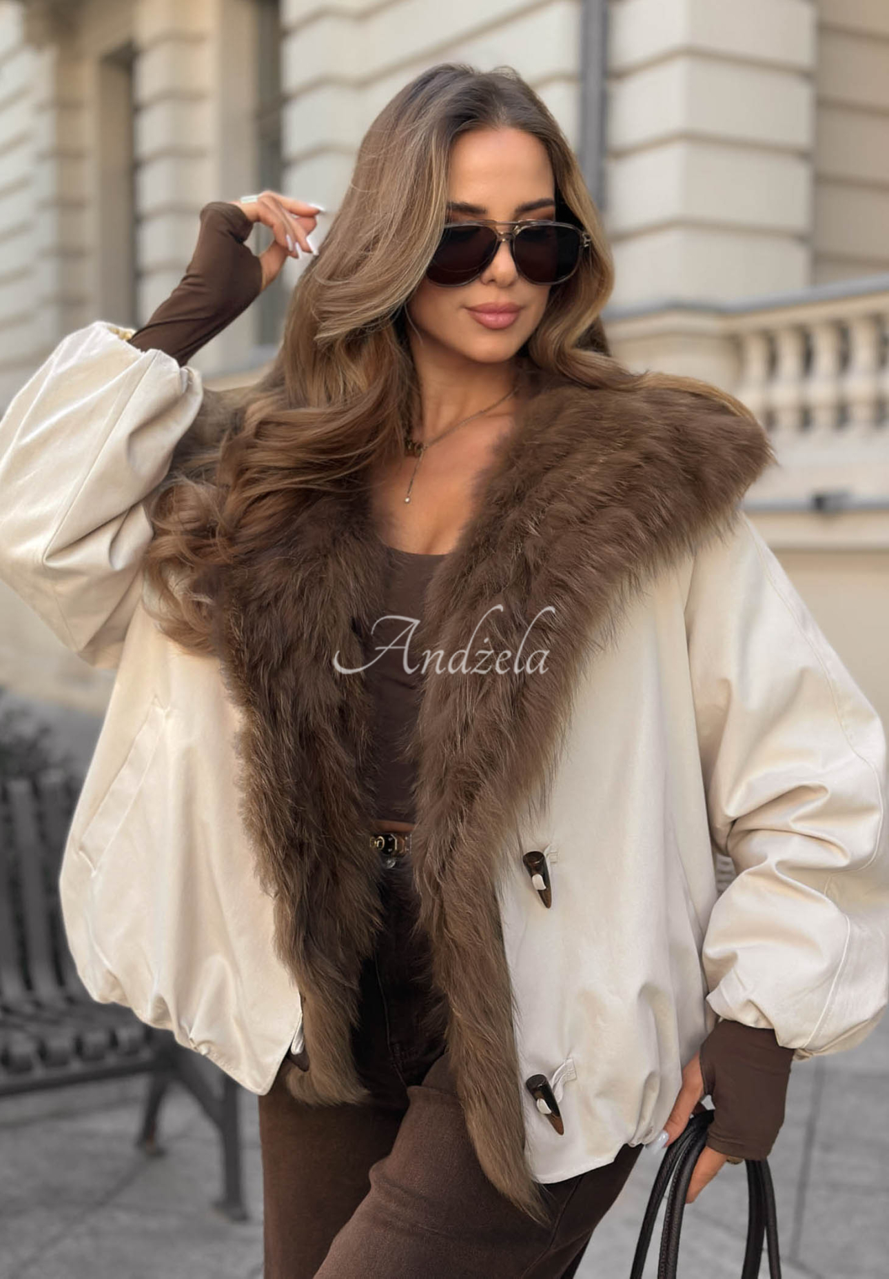 Páperová bomber bunda s kožušinou Northern Maple béžová