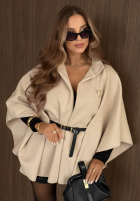 Elegancki Kabát ponczo z paskiem Autumn Lady červený