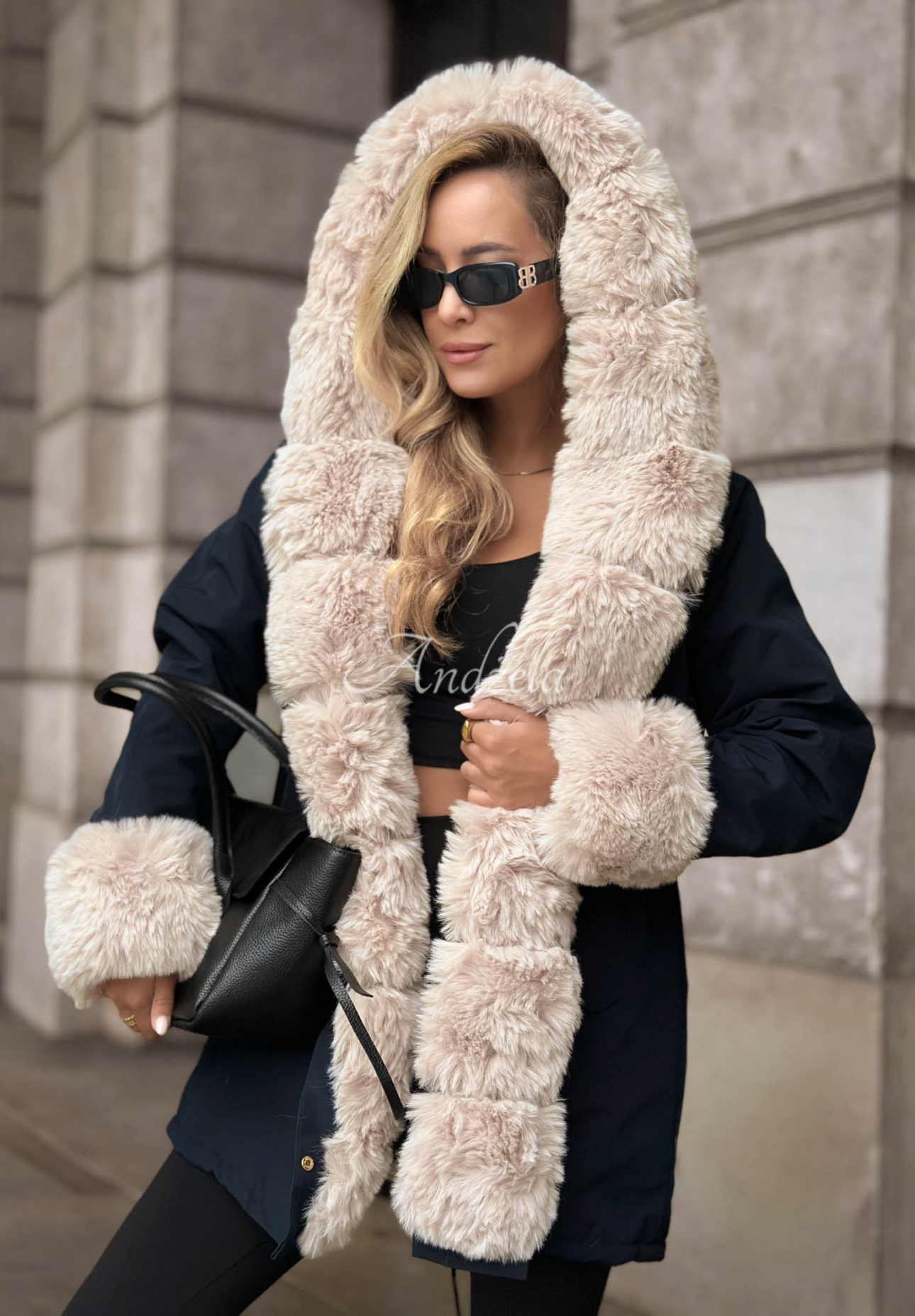 Bunda parka s kožušinou Stay Warm tmavomodrá