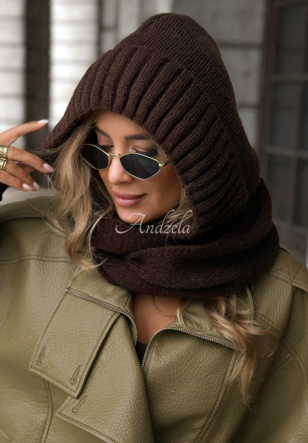 N&aacute;krčn&iacute;k balaclava s viazan&iacute;m Frosty Charm čokol&aacute;dov&yacute;