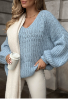 Ozdobnie pleciony Sveter oversize Frozen Cotton blankytný