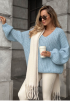 Ozdobnie pleciony Sveter oversize Frozen Cotton blankytný