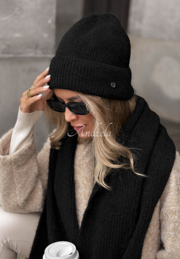 Čiapka s vlnou merino a moh&eacute;rom Snowfall Charm čierna