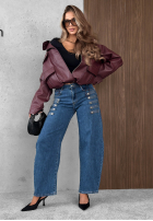 Nohavice džínosové wide leg z ozdobnymi guzikami Autumn Femme modré