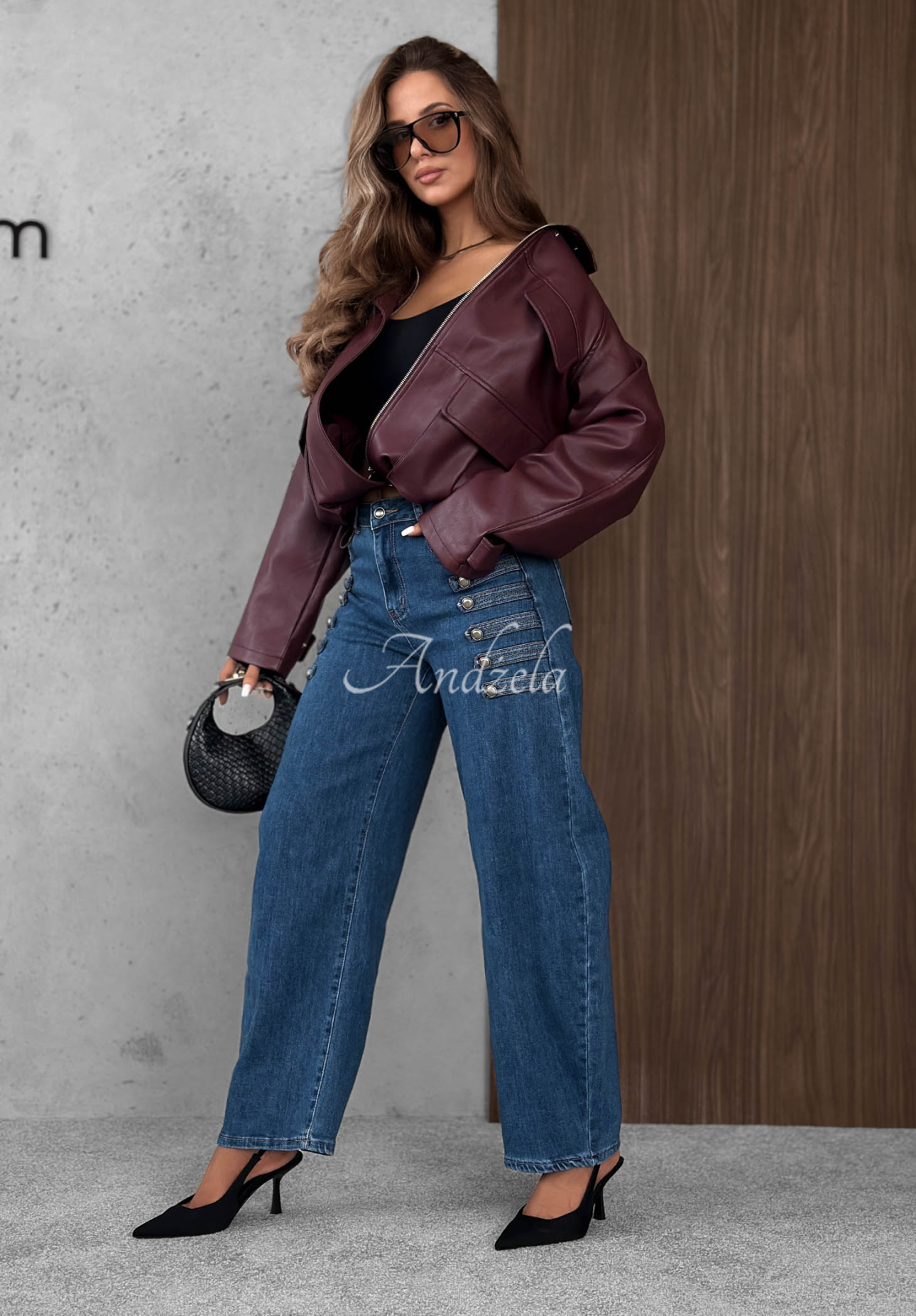 Džínsy balloon s ozdobnými gombíkmi Autumn Femme modré