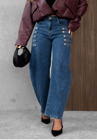 Nohavice džínosové wide leg z ozdobnymi guzikami Autumn Femme modré