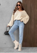Nohavice džínosové mom fit z paskiem Simple Charm svetlomodré
