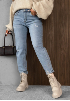 Nohavice džínosové mom fit z paskiem Simple Charm svetlomodré