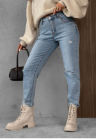 Nohavice džínosové mom fit z paskiem Simple Charm svetlomodré