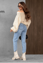 Nohavice džínosové mom fit z paskiem Simple Charm svetlomodré