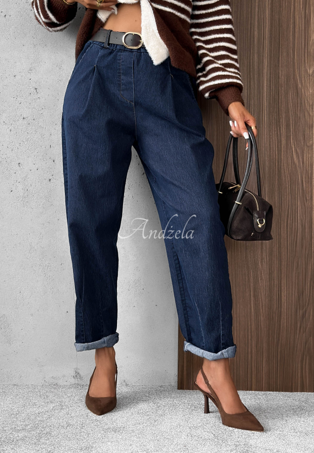 Dž&iacute;nsy mom fit s opaskom Modern Shape tmavomodr&eacute;