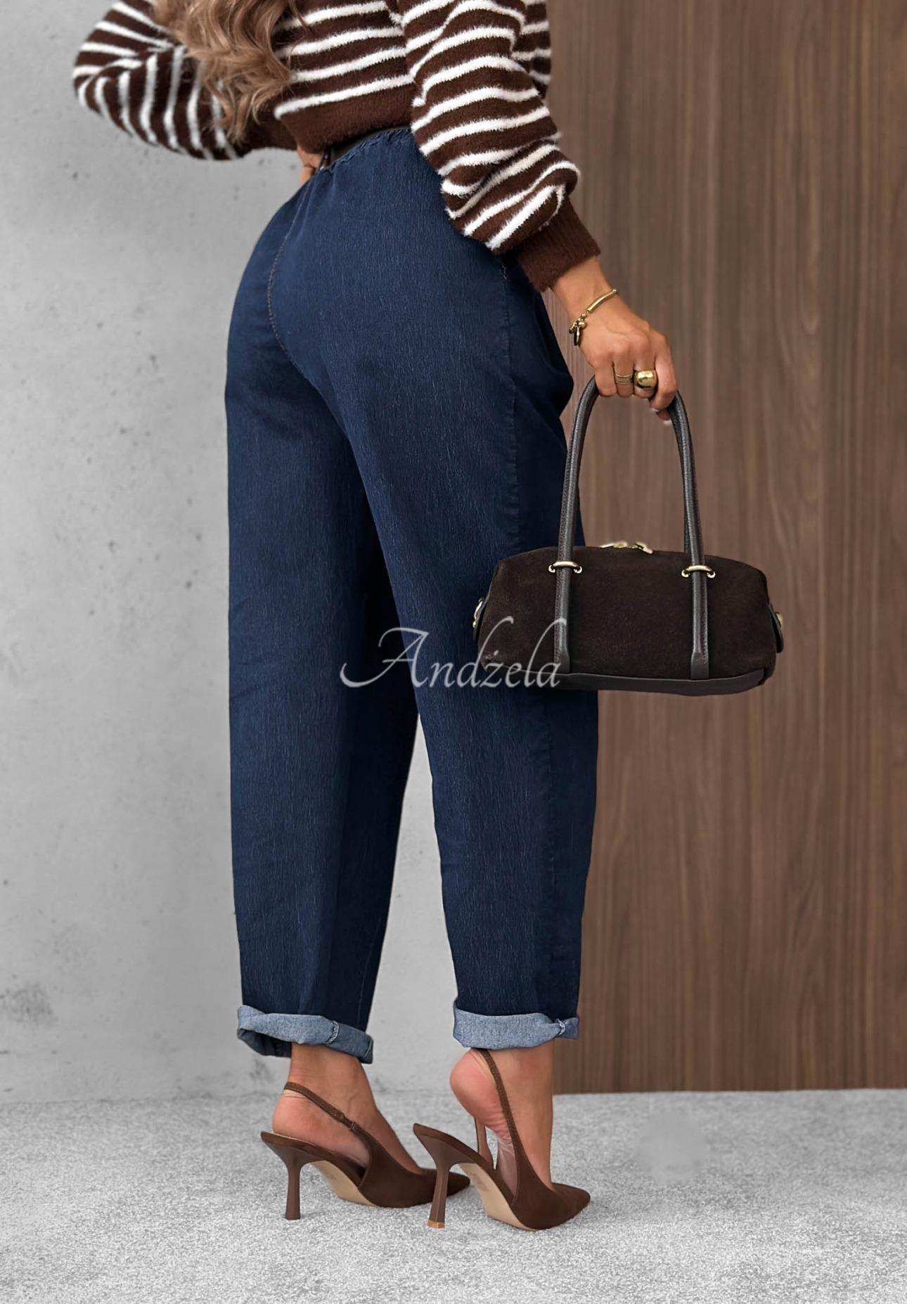 Džínsy mom fit s opaskom Modern Shape tmavomodré