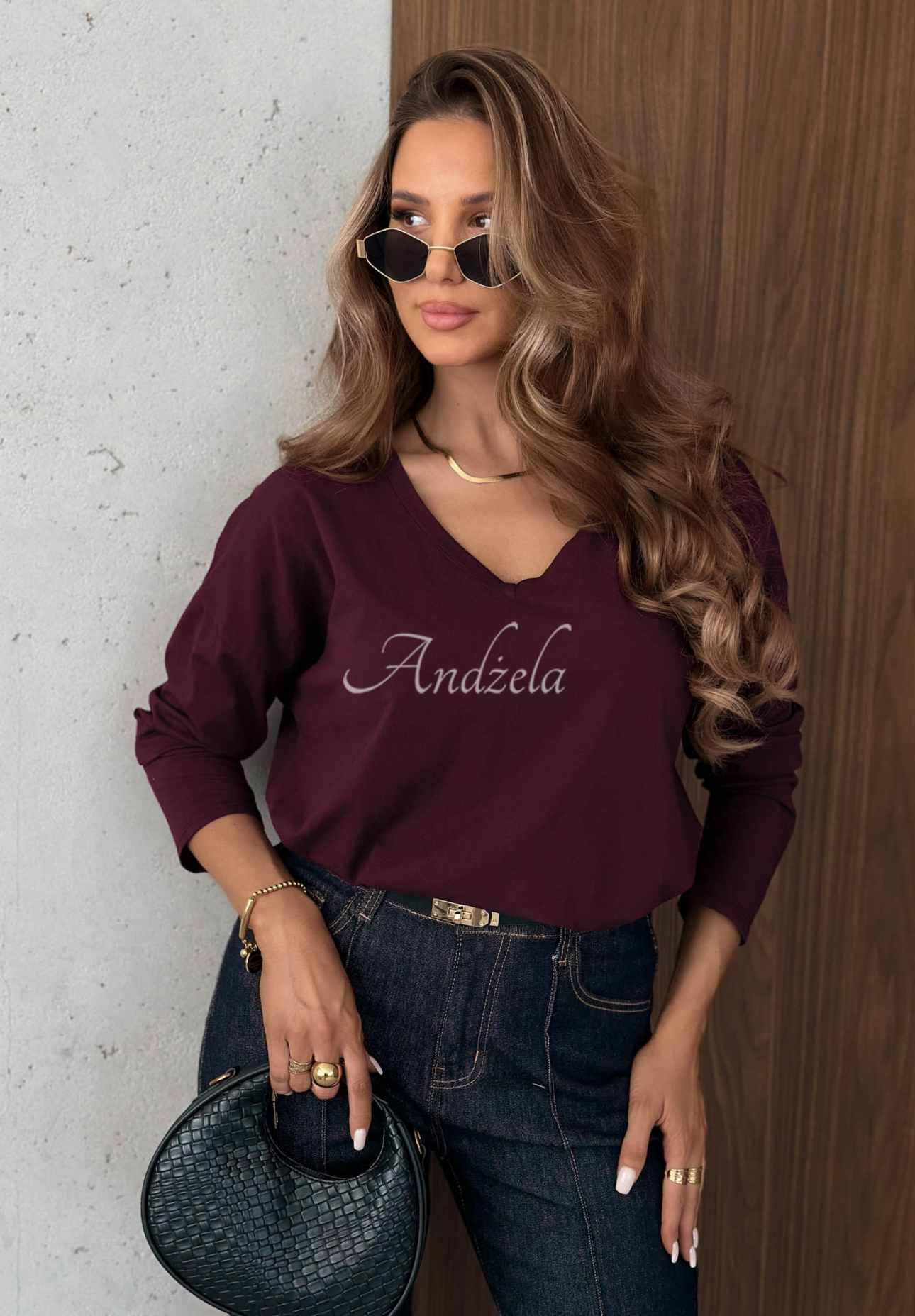Bavlnená blúzka longsleeve s výstrihom do V Daily Style čučoriedková