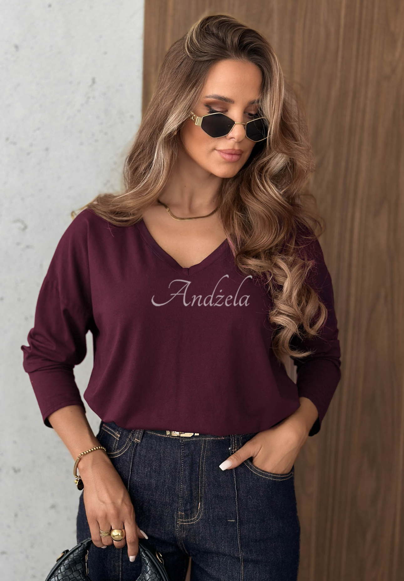 Bavlnená blúzka longsleeve s výstrihom do V Daily Style čučoriedková