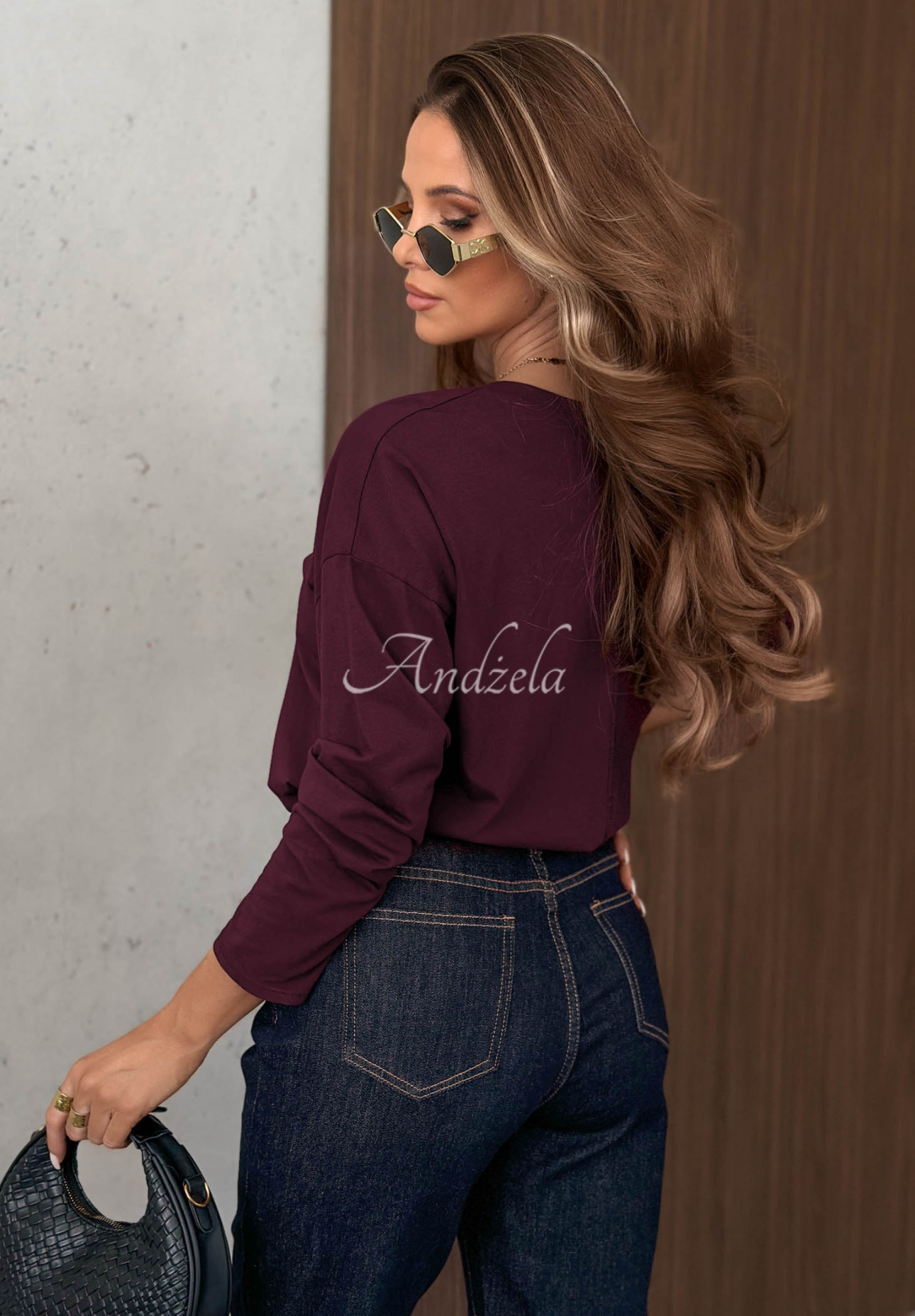 Bavlnená blúzka longsleeve s výstrihom do V Daily Style čučoriedková