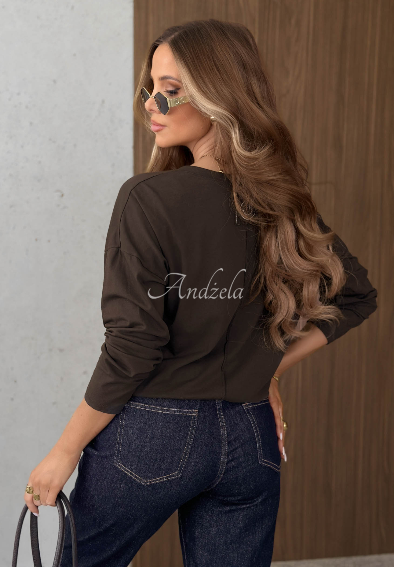 Bavlnená blúzka longsleeve s výstrihom do V Daily Style čokoládová