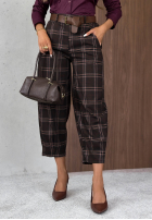 látkové Nohavice mom fit w kratę z paskiem Warm Desire čokoládové